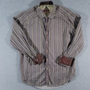 Robert Graham Silk Button Up Shirt Mens XL Flip Cuff Long Sleeve Striped
